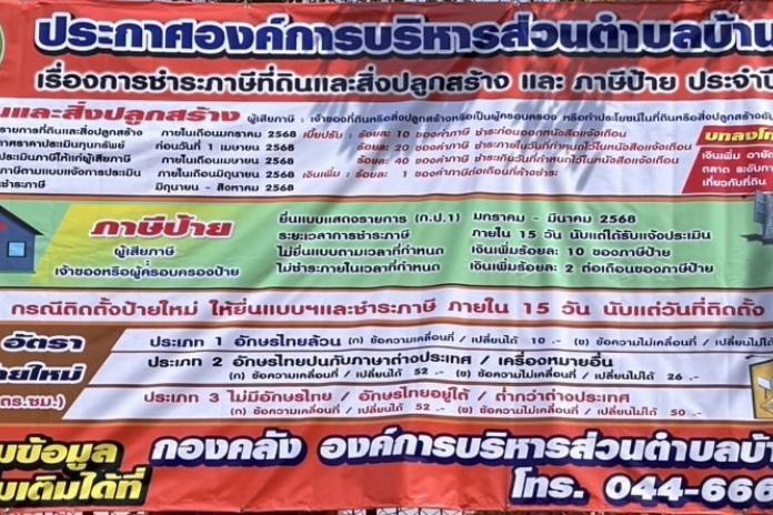 ประกาศเรื่องการชำระภาษีที่ดินและสิ่งปลูกสร้าง