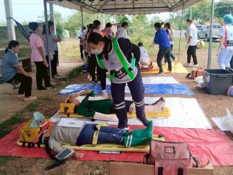 ซ้อมแผนการเกิดอุบัติเหตุทางถนนช่วงเทศบาล ณ โรงพยาบาลส่งเสริมสุขภาพตำบลบ้านแวง