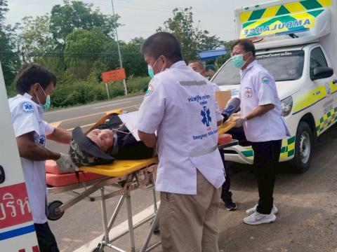 ซ้อมแผนการเกิดอุบัติเหตุทางถนนช่วงเทศบาล ณ โรงพยาบาลส่งเสริมสุขภาพตำบลบ้านแวง