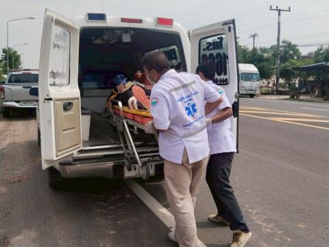 ซ้อมแผนการเกิดอุบัติเหตุทางถนนช่วงเทศบาล ณ โรงพยาบาลส่งเสริมสุขภาพตำบลบ้านแวง