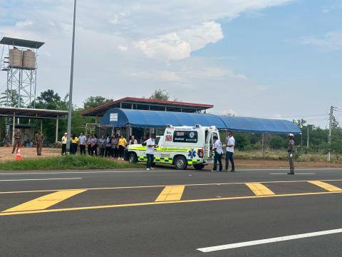 ซ้อมแผนการเกิดอุบัติเหตุทางถนนช่วงเทศบาล ณ โรงพยาบาลส่งเสริมสุขภาพตำบลบ้านแวง