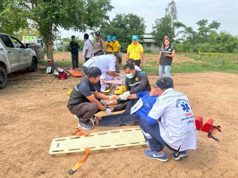 ซ้อมแผนการเกิดอุบัติเหตุทางถนนช่วงเทศบาล ณ โรงพยาบาลส่งเสริมสุขภาพตำบลบ้านแวง