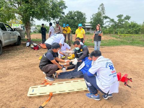 ซ้อมแผนการเกิดอุบัติเหตุทางถนนช่วงเทศบาล ณ โรงพยาบาลส่งเสริมสุขภาพตำบลบ้านแวง