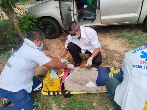 ซ้อมแผนการเกิดอุบัติเหตุทางถนนช่วงเทศบาล ณ โรงพยาบาลส่งเสริมสุขภาพตำบลบ้านแวง