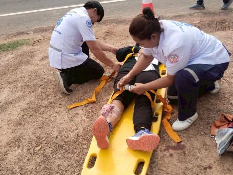 ซ้อมแผนการเกิดอุบัติเหตุทางถนนช่วงเทศบาล ณ โรงพยาบาลส่งเสริมสุขภาพตำบลบ้านแวง