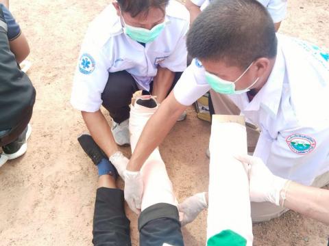 ซ้อมแผนการเกิดอุบัติเหตุทางถนนช่วงเทศบาล ณ โรงพยาบาลส่งเสริมสุขภาพตำบลบ้านแวง